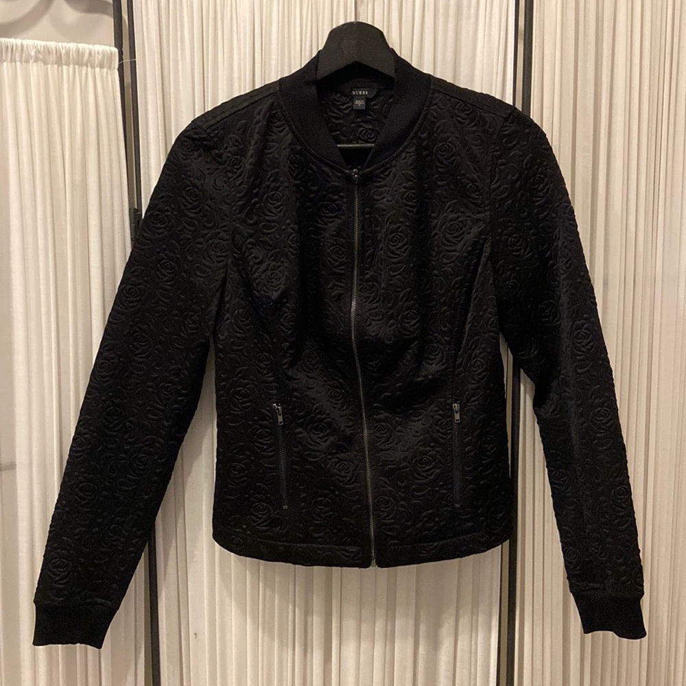 EUC - Guess Rose Embossed Bomber Jacket - Size Small